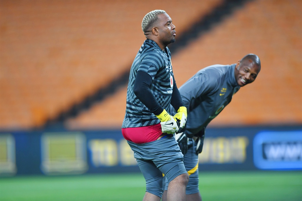 Itumeleng Khune and Tlali Mathibe of Kazier Chiefs during the DStv Premiership match between Kazier Chiefs and TS Galaxy at FNB Stadium on October 19, 2022 in Johannesburg, South Africa. (Photo by Lefty Shivambu/Gallo Images)