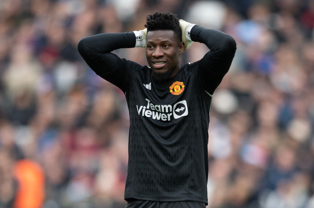 LONDON, ENGLAND - DECEMBER 23: Andre Onana of Manchester United during the Premier League match between West Ham United and Manchester United at London Stadium on December 23, 2023 in London, England. (Photo by Visionhaus/Getty Images)