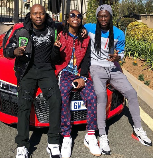 Robbie Malinga Jr with Tbo Touch and Reneilwe Letsholonyane. Photo: Instagram