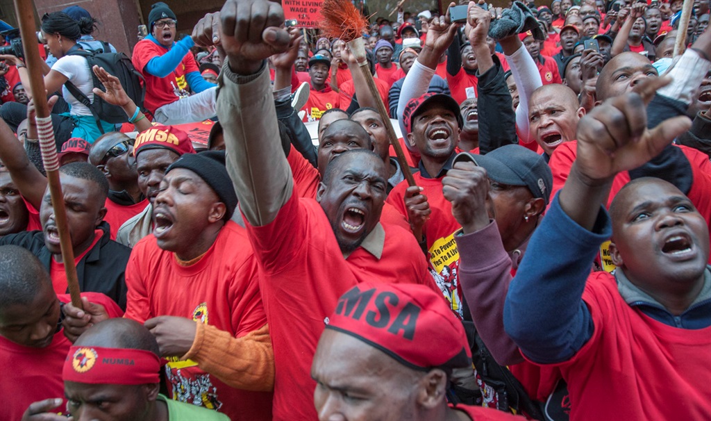 Thousands of members of the National Union of Metalworkers of South Africa take part in a strike in Johannesburg on July 1, 2014. Picture: Ihsaan Haffejee