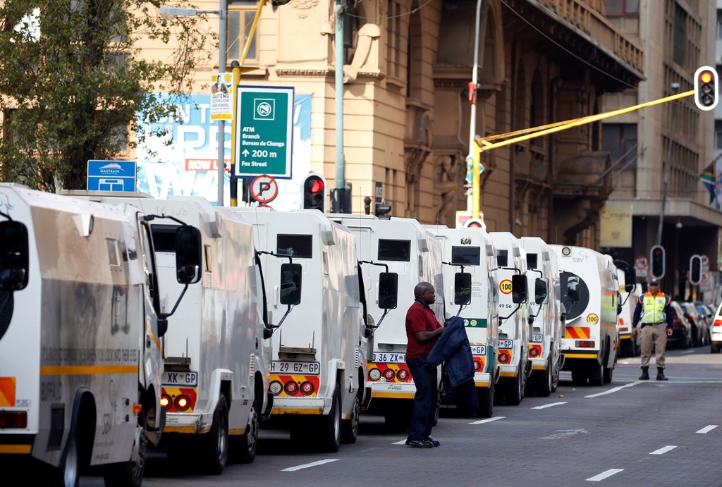 A cash-in-transit worker arrives to attend a nationwide protest in Johannesburg on Tuesday (June 12 2018) following a spate of deadly heists this year. Picture: Siphiwe Sibeko/Reuters