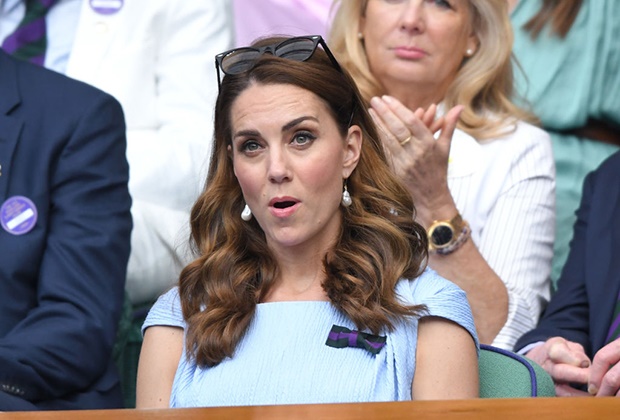 Catherine, Duchess of Cambridge in the Royal Box on Centre court during the Men's Finals Day of the Wimbledon Tennis Championships.