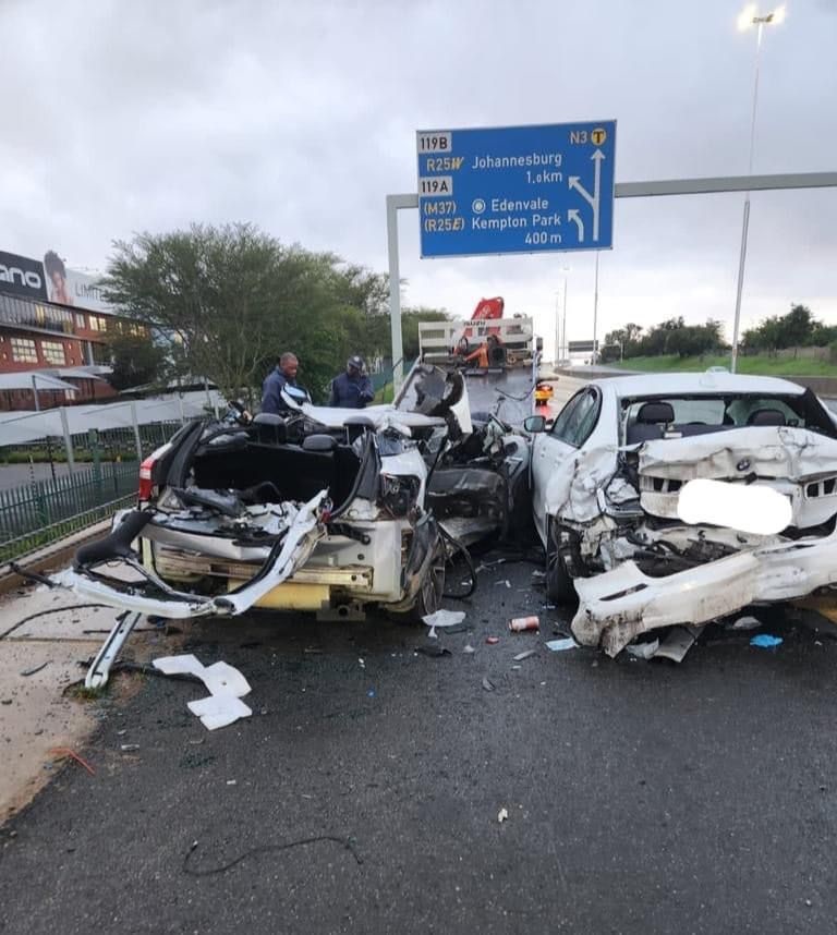 A motorist using the emergency lane crashed into JMPD officers while at an accident scene.
Photo: Supplied.
