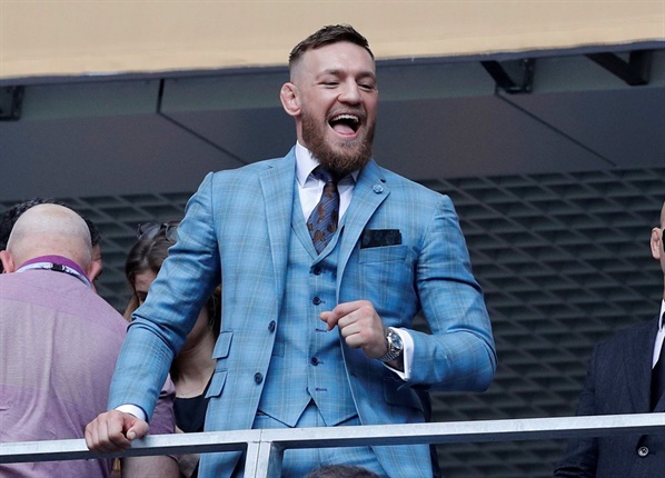 Conor McGregor is showing his support at the Luzhniki Stadium.<br />