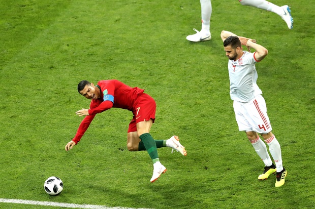 The moment when Portugal were awarded the penalty to take the lead.<br />
