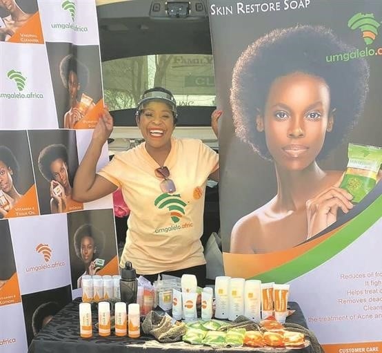 Businesswoman Lebo De Beer sells skin care products from her boot. Photo: Facebook
