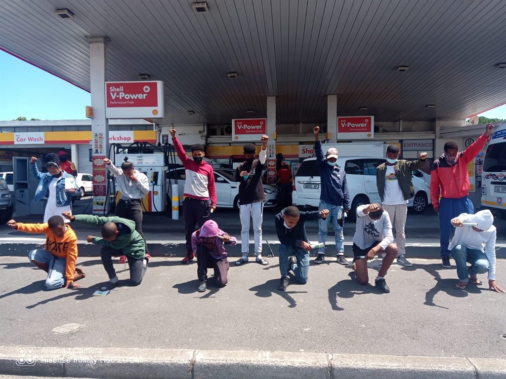 Demonstrators protest at Shell-branded service stations.