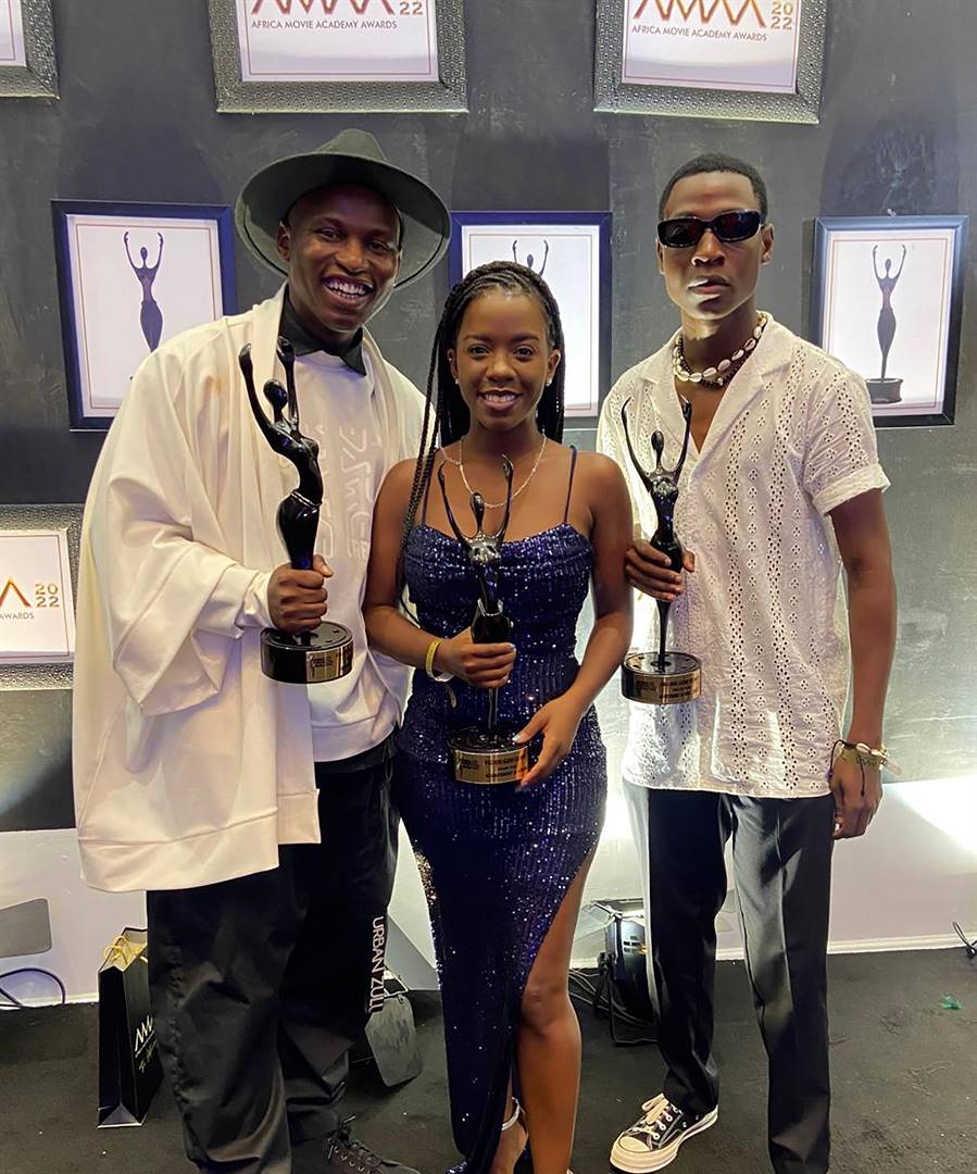 Vusi Africa Sindane, Samke Makhoba and Botlhale Mahlangu at the Africa Movie Academy Awards. 