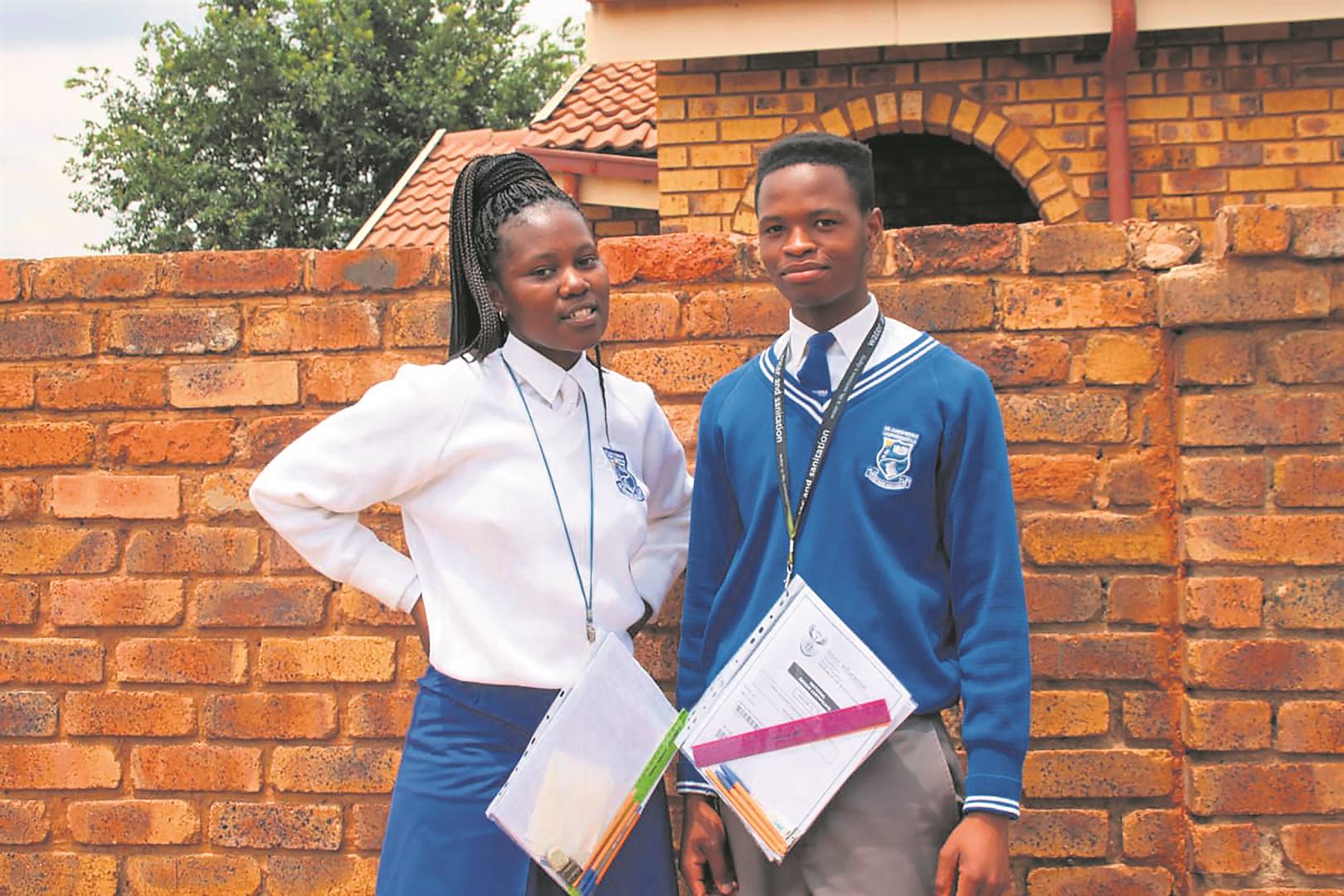 Gontse Khoza and Ntokozo Ndlovu from Harry Gwala Secondary in Etwatwa are already looking forward to the second paper.        Photo by Phineas Khoza