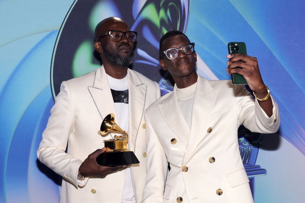 DJ Black Coffee and Esona Maphumulo winners of the Best Dance/Electronic Album award for Subconsciously, attend the 64th Annual GRAMMY Awards Premiere Ceremony at MGM Grand Marquee Ballroom on 3 April 2022 in Las Vegas, Nevada. (Photo: Emma McIntyre/Getty Images for The Recording Academy)