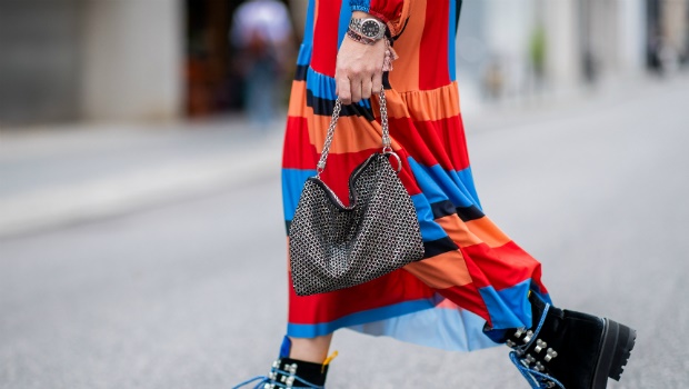  Sonia Lyson wearing multi color striped Zara dress at Berlin Fashion Week