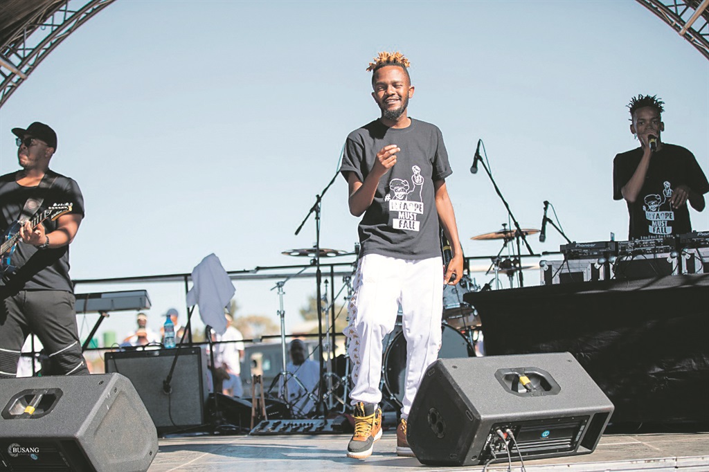 Rapper Kwesta performs at the Nyaope Must Fall concert at Maboloka Taxi Sports Grounds in Brits, North West, on Saturday.     Photo supplied