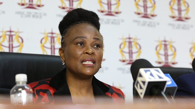 Public protector Busisiwe Mkhwebane speaks during a media briefing in Pretoria. (Photo by Gallo Images/Sunday Times/Thapelo Morebudi)