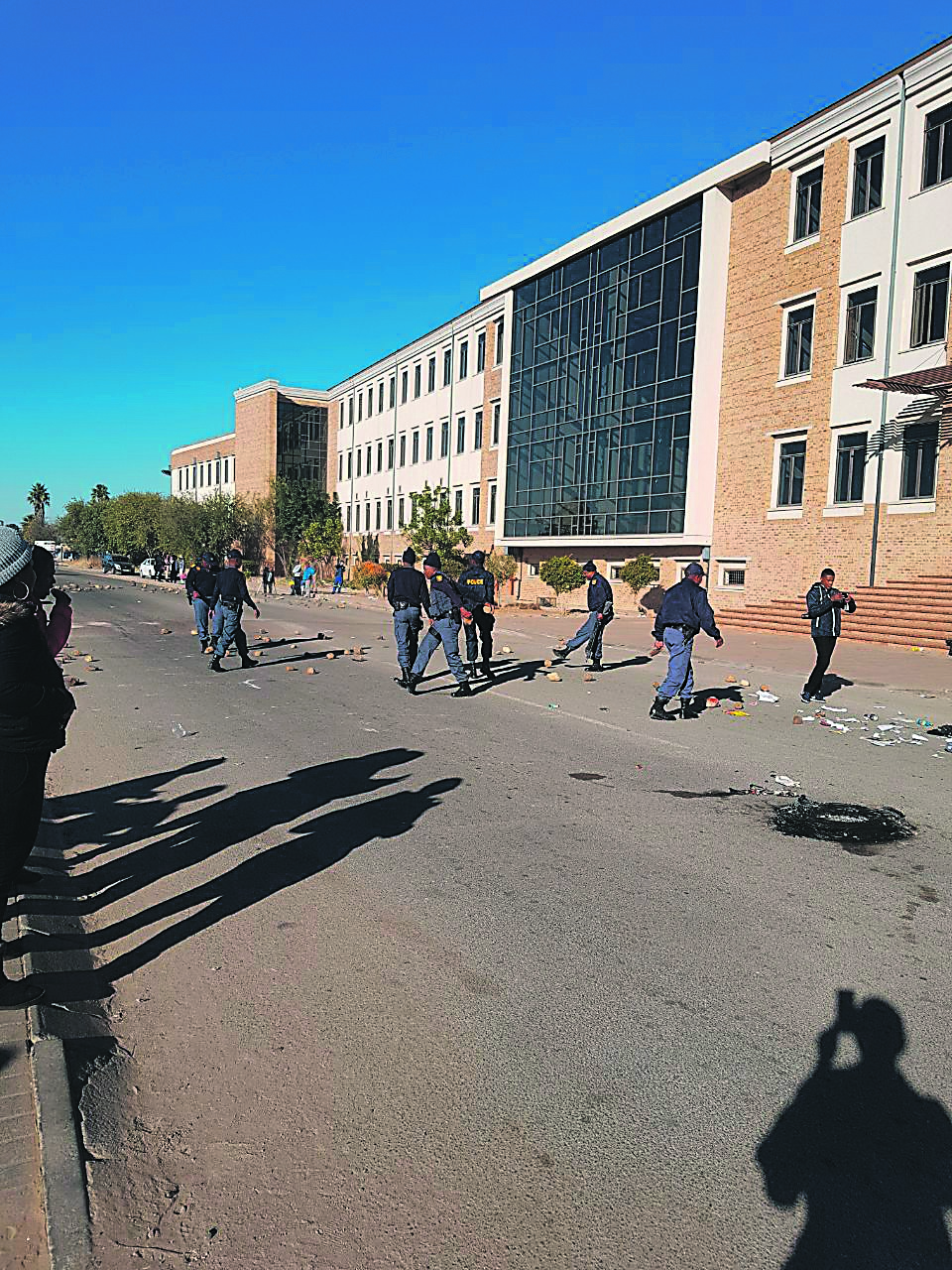 Cops had a busy day trying to calm angry workers outside the health department’s head office in North West.