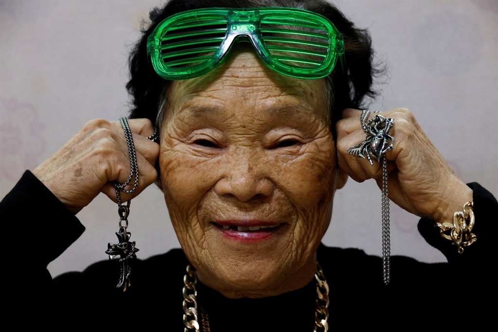 Park Jeom-sun, 81, the leader of the granny rap gr