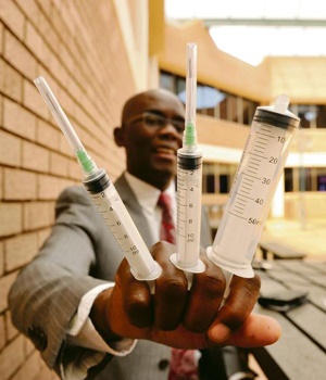 Kenako Medical founder Jonas Gutu displays the range of hypodermic syringes and needles he will manufacture for the southern African market, which imports all needles and syringes 
PHOTO: Lucky Nxumalo
