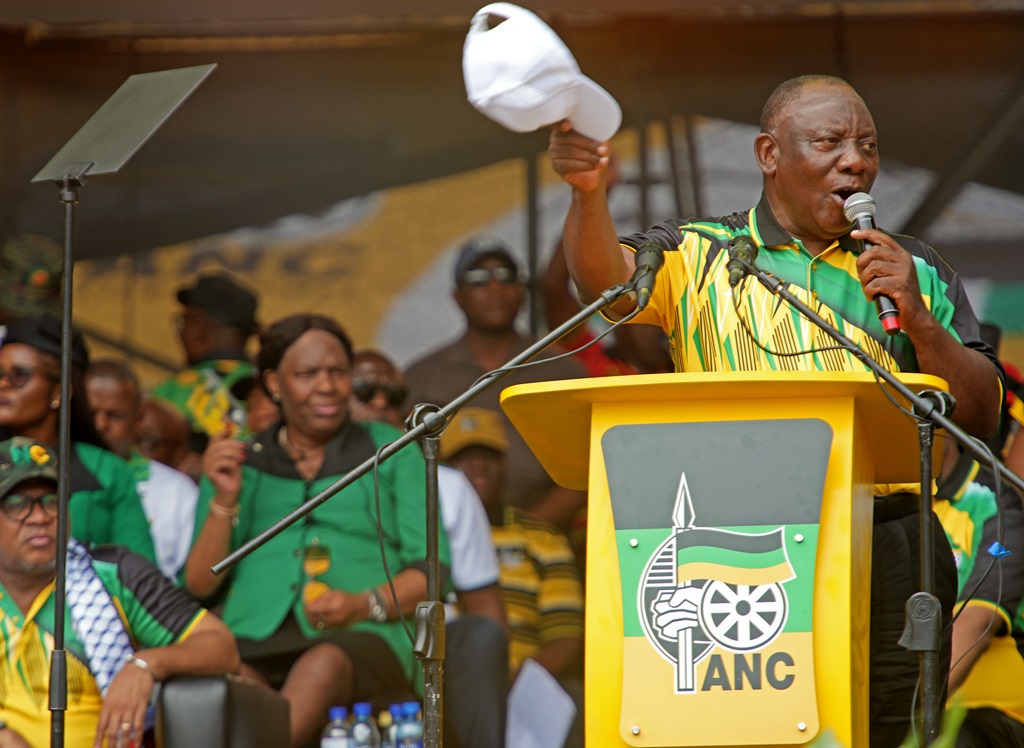 Jan 13.2024. ANC president Cyril Ramaphosa greetin