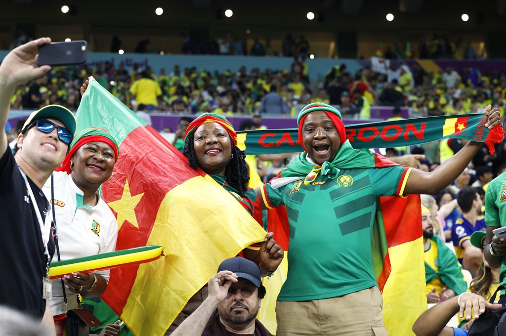 Cameroon supporters cheer ahead of a World Cup Group G football match against Brazil at Lusail Stadium in Lusail, Qatar, on Dec. 2, 2022. Photo: Kyodo News via Getty Images
