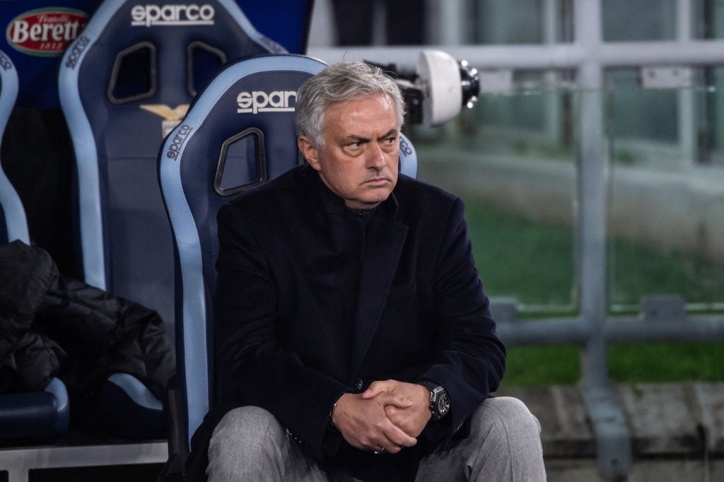 ROME, ITALY - JANUARY 10: Jose Mourinho manager of AS Roma during the Coppa Italia quarter-finals match between SS Lazio and AS Roma at Stadio Olimpico on January 10, 2024 in Rome, Italy. (Photo by Ivan Romano/Getty Images)