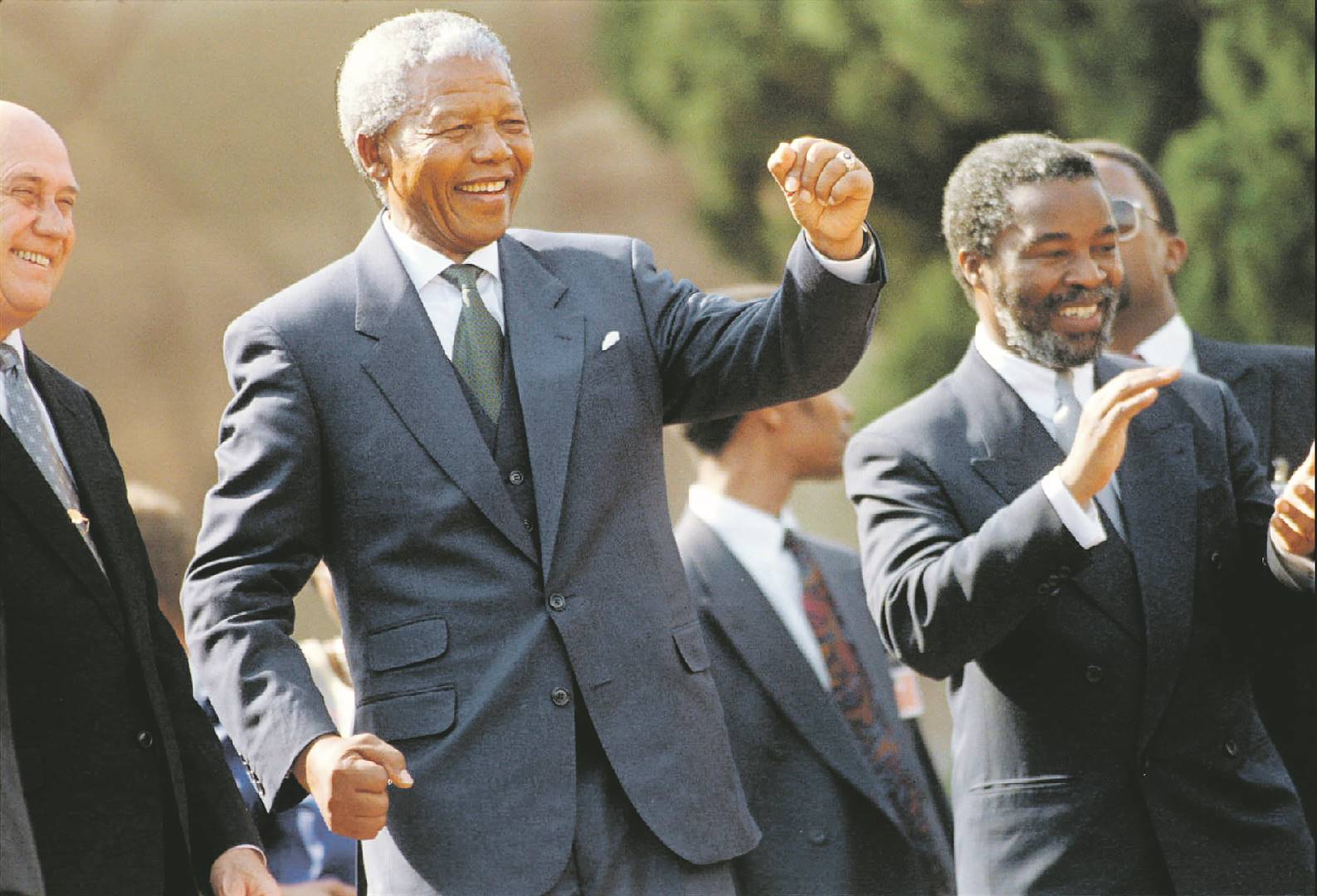 Former presidents FW de Klerk, Nelson Mandela and Thabo Mbeki at the Union Buildings in Pretoria shortly before Mandela’s inauguration in 1994 as the first democratically elected president of SA 