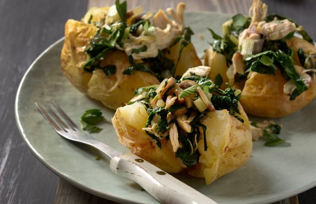stuffed potato with chicken and spinach