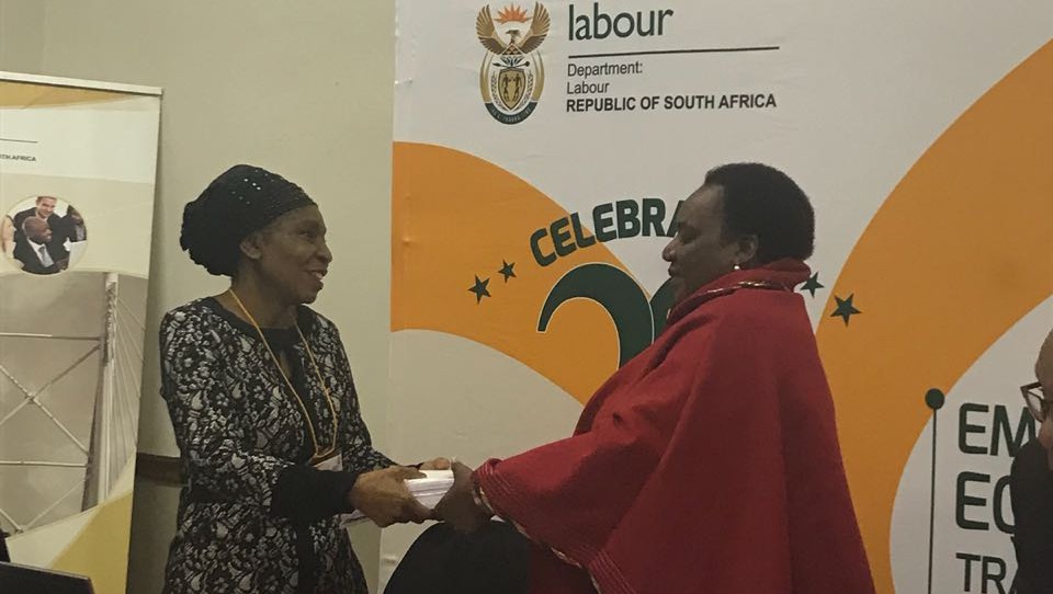 Commission for Employment Equity Chairperson Tabea Kabinde handing over the commission’s report to Labour Minister Mildred Oliphant at Saint George Hotel in Irene, Pretoria. Picture: Msindisi Fengu