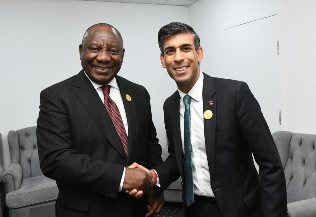 UK Prime Minister Rishi Sunak (right) with his SA counterpart, Cyril Ramaphosa on Monday. 