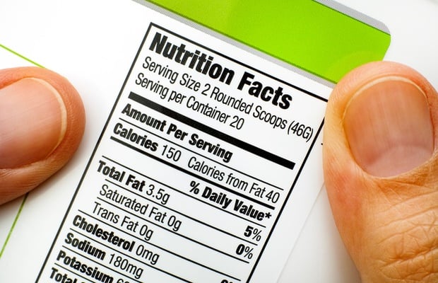 nutritional table on food label 