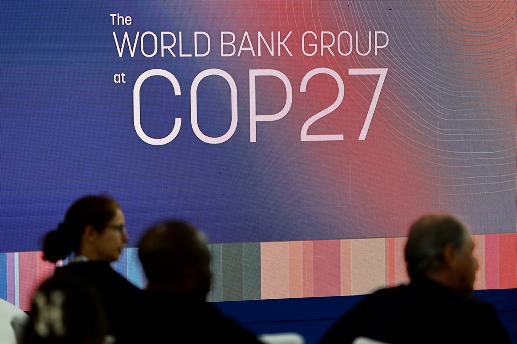 Attendees listen as World Bank President David Malpass (not pictured) speaks during the COP27 climate summit in Sharm el-Sheikh, Egypt  on Wednesday. Photo: Thaier Al-Sudani / Reuters