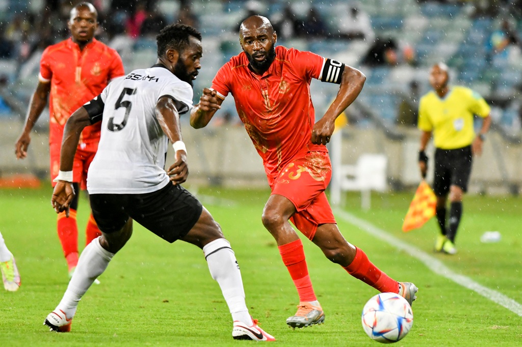 DURBAN, SOUTH AFRICA - NOVEMBER 09: Samuel Mwanganyi, captain of Royal AM during the CAF Confederation Cup play-offs, leg 2 match between Royal AM and TP Mazembe at Moses Mabidha Stadium on November 09, 2022 in Durban, South Africa. (Photo by Darren Stewart/Gallo Images)