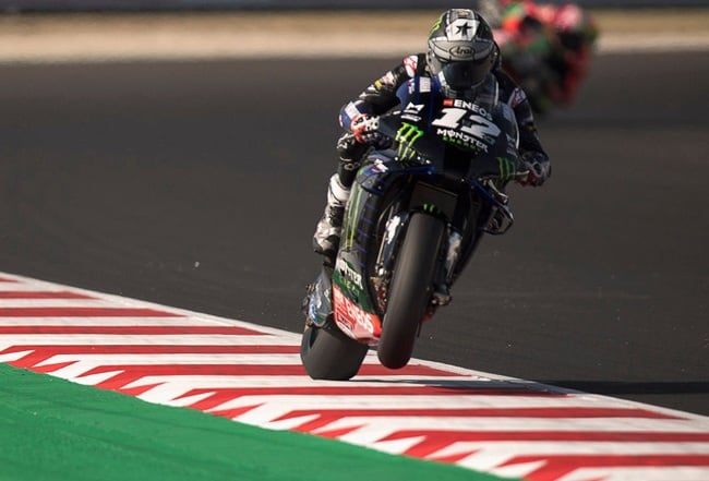 Maverick Vinales of Spain and Monster Energy Yamaha MotoGP Team heads down a straight during the MotoGP Of San Marino - Free Practice at Misano World Circuit on September 11, 2020 in Misano Adriatico, Italy. (Photo by Mirco Lazzari gp/Getty Images)