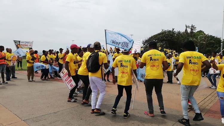 Hundreds of people from several organisations picket along the beach front in Durban on Friday morning against oil and gas exploration along the east coastline. 
