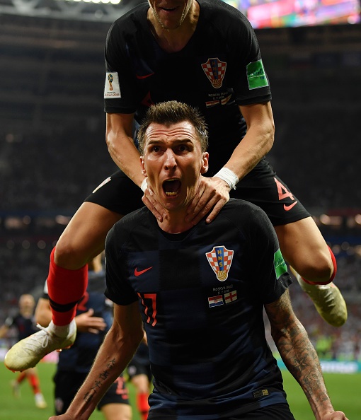 Mario Mandzukic of Croatia celebrates after scoring his team's second goal during the 2018 FIFA World Cup Russia Semi Final against England