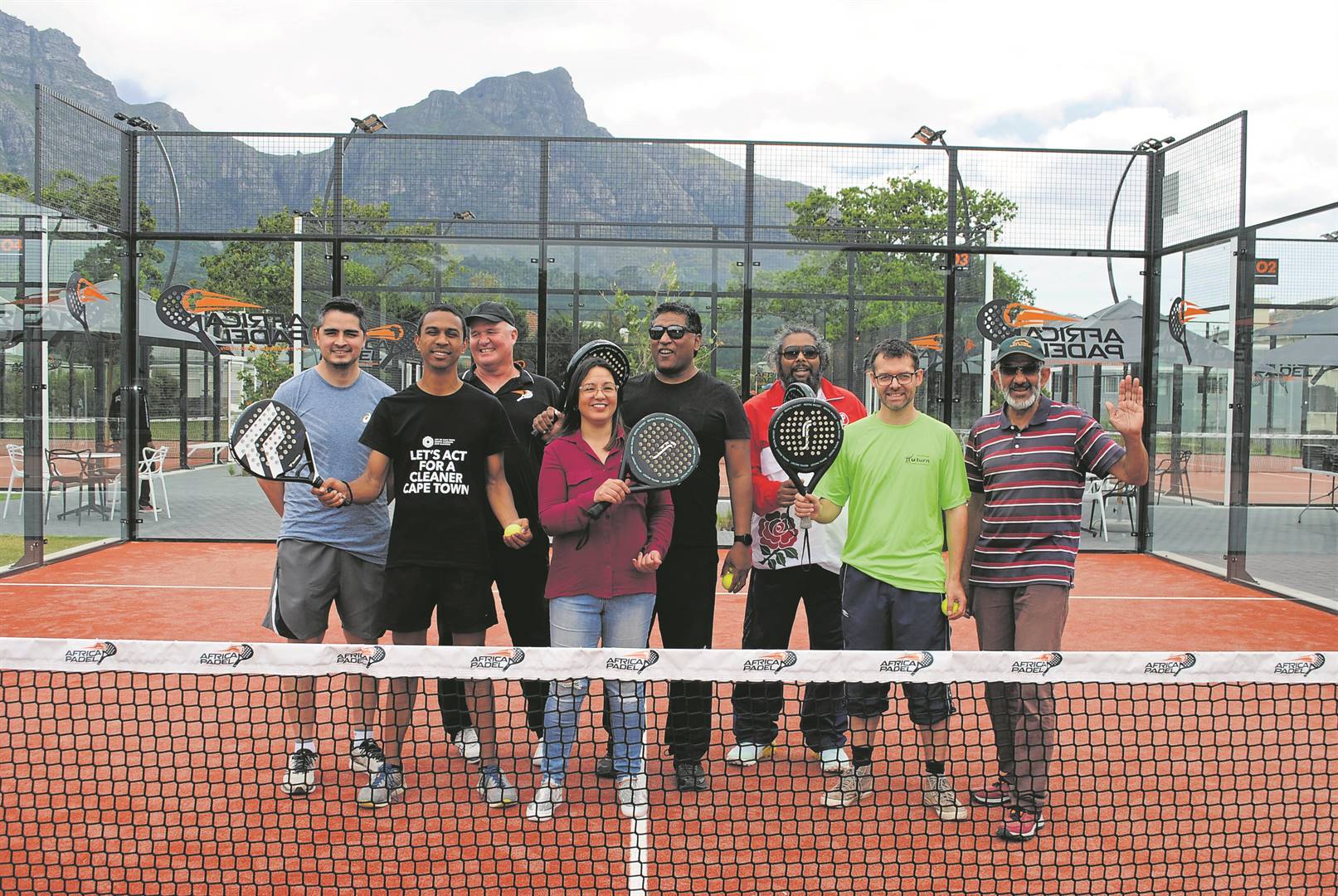 Representatives of the Upper Claremont Residents and Ratepayers Association, U-turn, the Claremont Improvement District Company, the Claremont Beneficiary Trust and Mikhail Manuel, councillor for Ward 59, joined Africa Padel at their courts in Bowwood Road, Claremont, on Tuesday 24 October for a round of this new sport. PHOTO: Supplied