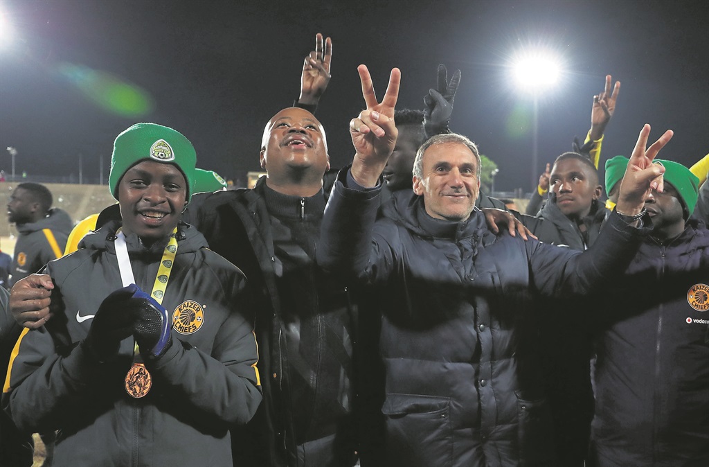 The mood in the Kaizer Chiefs camp has improved since the arrival of coach Giovanni Solinas, who was presented to fans by Bobby Motaung last week. Photo by Backpagepix
