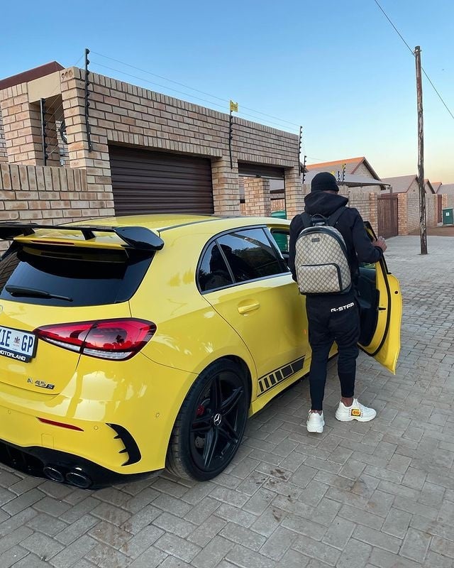 Bradley Ralani of Mamelodi Sundowns with a Mercede