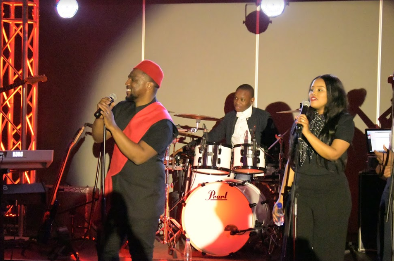 Nathi Mankayi on stage with his wife Mpho. Photo: Sthembiso Nkabinde