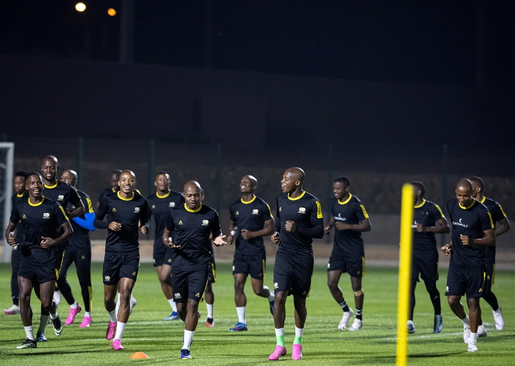 South Africa's players take part in a training session at the Moderne secondary school in Korhogo on 15 January 2024, on the eve of the 2024 Africa Cup of Nations match against Mali.