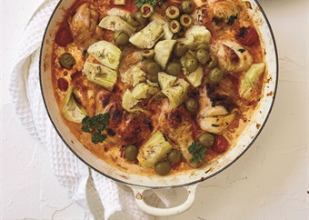 Chicken with artichokes  and olives