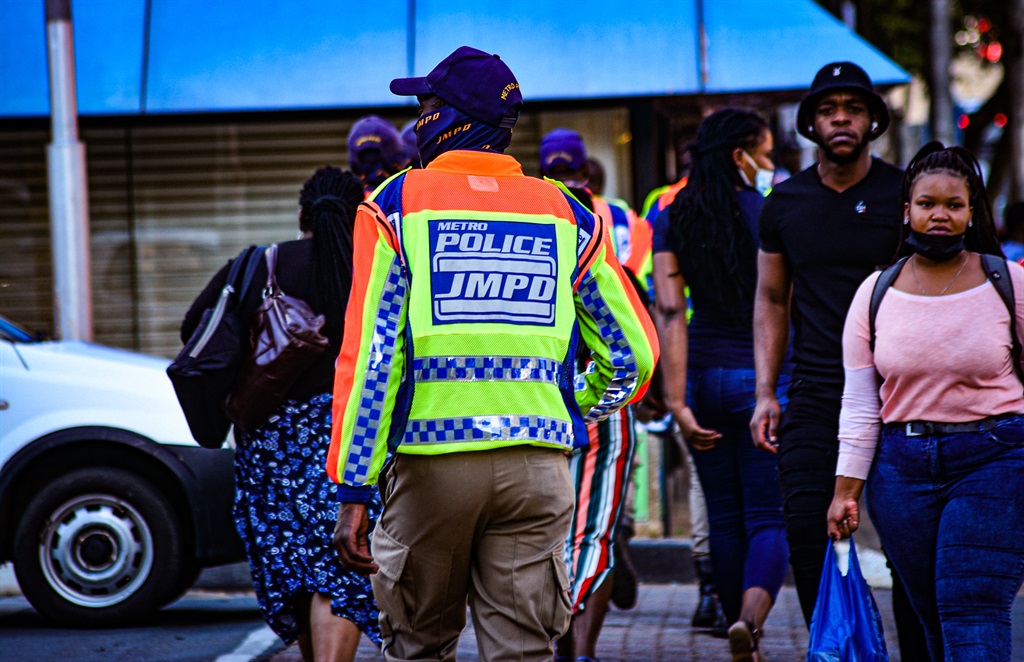 A JMPD officer patrolling in Braamfontein.