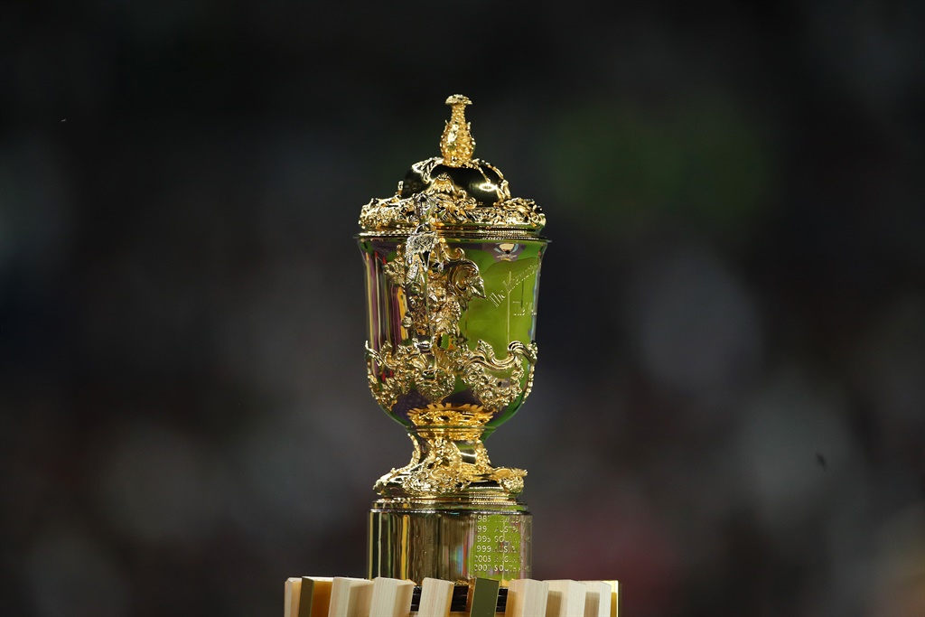 The William Webb Ellis trophy is pictured prior to the Rugby World Cup 2019 Final between England and South Africa at International Stadium Yokohama on November 02, 2019 in Yokohama, Kanagawa, Japan. Picture: Cameron Spencer/Getty Images