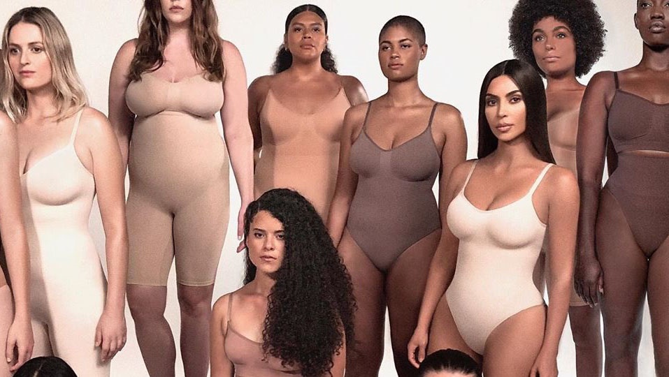 Kim Kardashian continues to plus her Skims shapewear line in new set