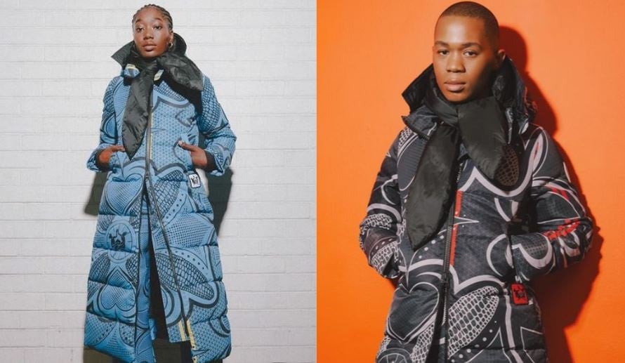Thebe Magugu x Canada Goose jackets in Azure Blue and Messina Black. 