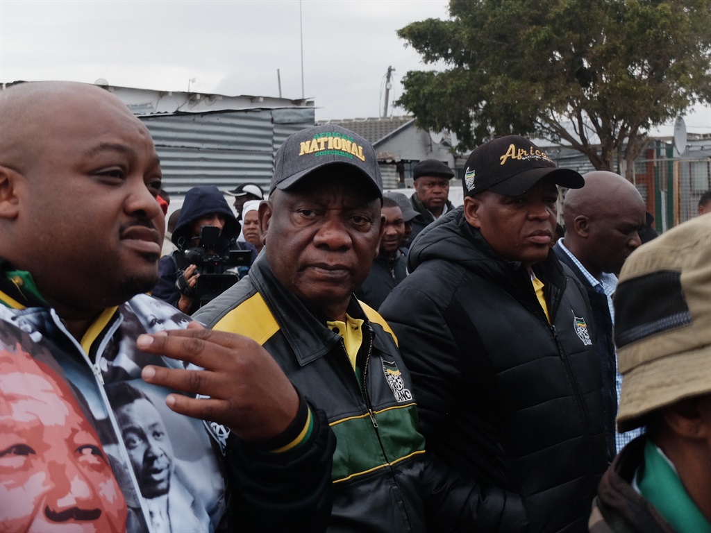 President Cyril Ramaphosa on the campaign trail in Nomzamo, Strand in the Western Cape on Saturday. (Jan Gerber/News24)