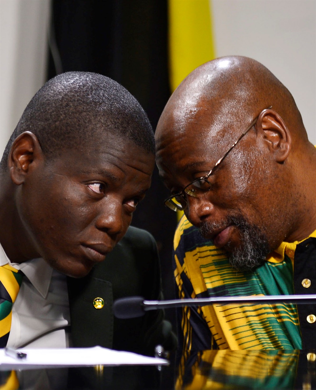Ronald Lamola and Sdumo Dlamini during the ANC's media briefing about the party's decision to amen the Constitution to allow land expropriation. (Photo: Gallo Images)