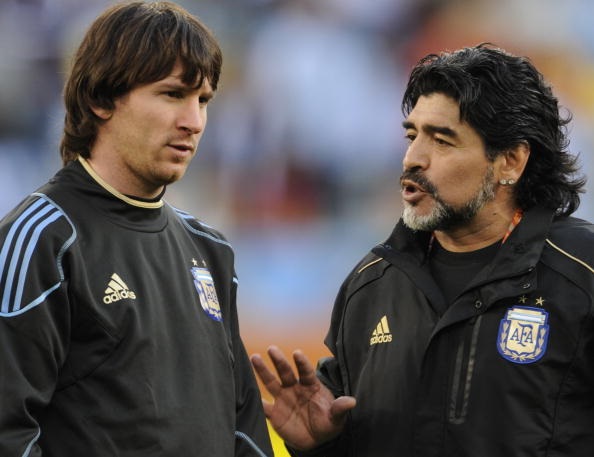 Diego Maradona and Lionel Mess