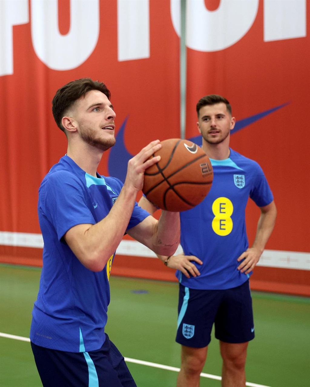 England stars shooting some hoops during their down time in Qatar.