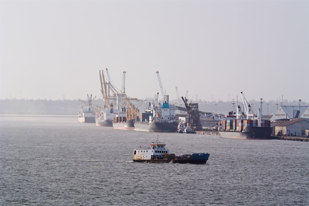 Large commercial ships docked in Maputo Harbour