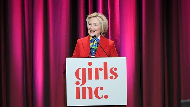 Hillary Clinton speaks onstage during the 2017 Girls Inc. New York luncheon celebrating women of achievement at New York Marriott Marquis Hotel