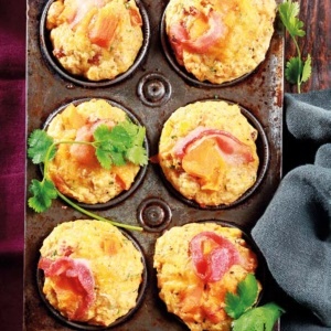 Photo: Bacon and butternut muffins with bean salad